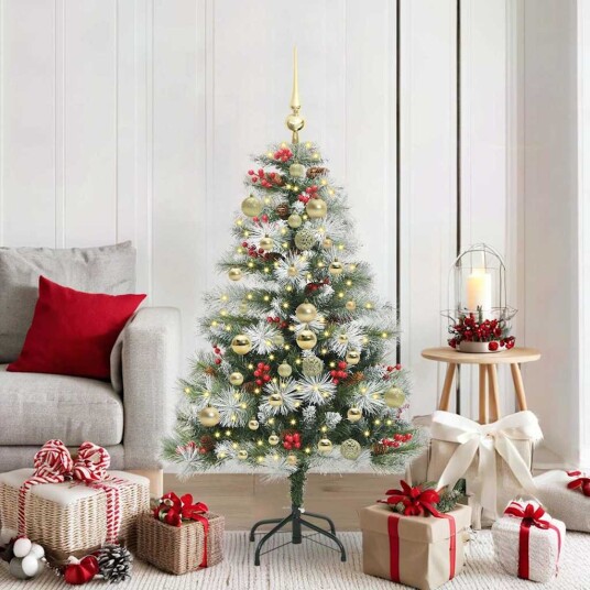 vidaXL Kunstig juletre Grønn og hvit 150 cm PVC og Metall og Plast