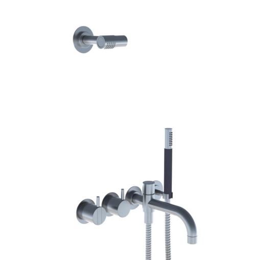 Vola 2441DT8-081 Badekar/dusjbatteri m/hånddusj og hodedusj, Børstet