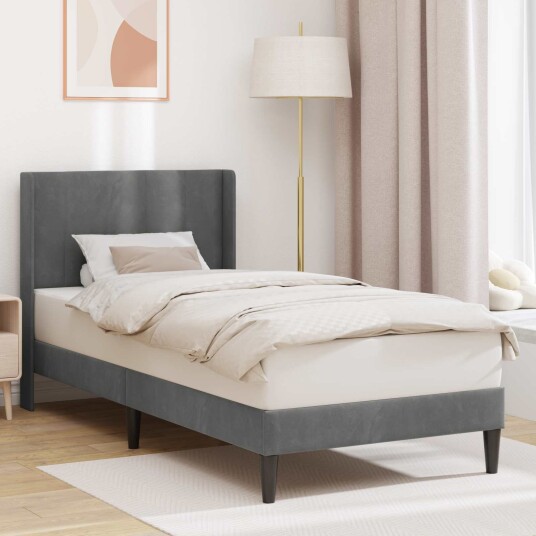  Sengestamme med hodegjerde Mørkegrå 90 x 190 cm Fløyel