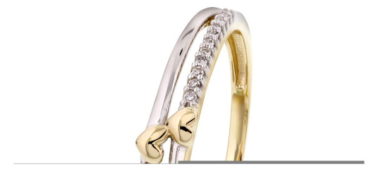 Pan Jewelry, Ring i 585 gult og hvitt gull med hjerte og diamanter 0,06 ct