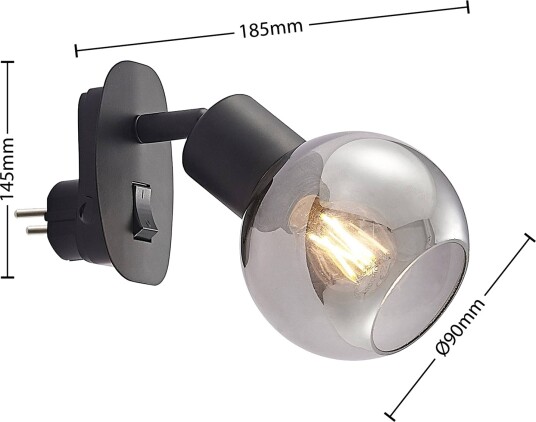 Lindby Lioma stikkontaktlampe, vippbar, svart
