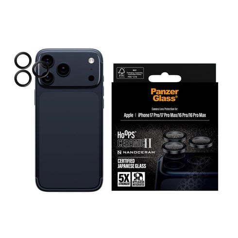 PanzerGlass Hoops Ceramic II Linsebeskytter for iPhone 17 Pro/Pro Max og 16 Pro/Pro Max