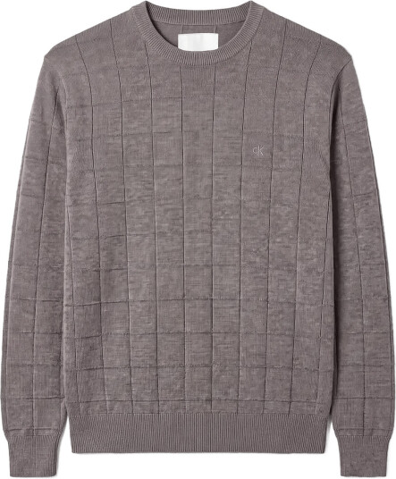 Calvin Klein Ls 100% Merino Textured Grid Cre Grey XL