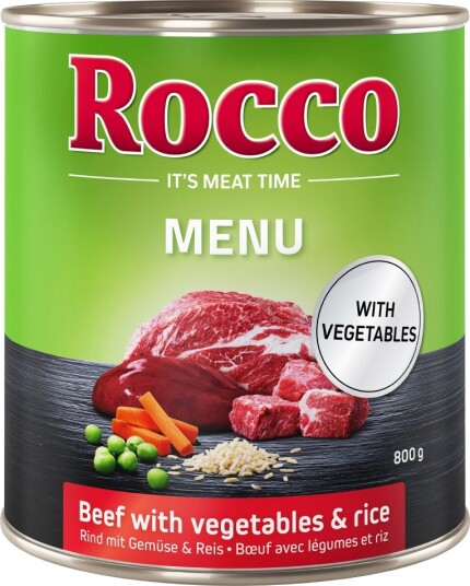 Rocco Våtfôr Meny Storfekjøtt Med Ris & Grønnsaker 12 X 800 G