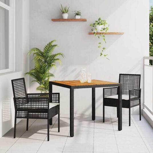 Utemøbelsett Sett med 3 Svart Tre Holdbar Terrasseutstyr Utemøbelsett Sett med 3 Svart Tre Holdbar Terrasseutstyr