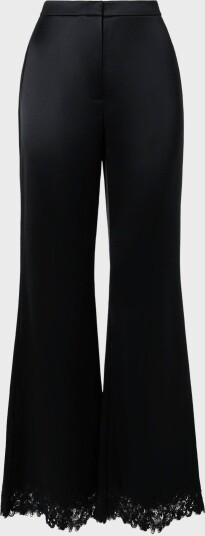 By Malina Bukser Marine Satin Lace Hem Trousers Svart