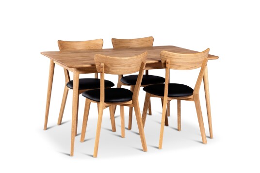 Alborg Spisegruppe 140 cm med 4 Eksjø Stoler i heltre Lys brun/Natur