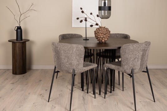 Venture Home Spisegruppe Alismo 120 cm Rund med 4 Habesh Stoler Beige
