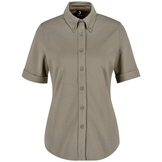 JOBELINE Kortermet Damebluse Piqué Gråbrun Størrelse S JOBELINE Kortermet Damebluse Piqué Gråbrun Størrelse S
