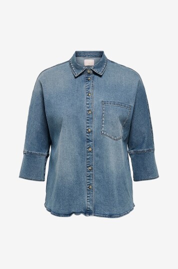 Only Carmakoma - Denimskjorte carGrace 3/4 Stud Dnm Shirt Gua - Blå