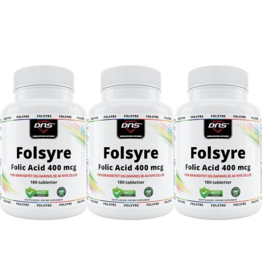 DNS 3-Pack Folsyre - Folic Acid - 400 Mcg - 3 X 180 Tabs