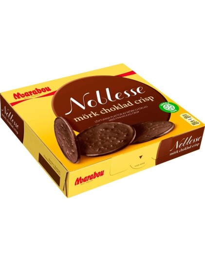 Marabou Noblesse Mørk   Tynne Runde Mørke Sjokoladeplater med Crisp 150 gram