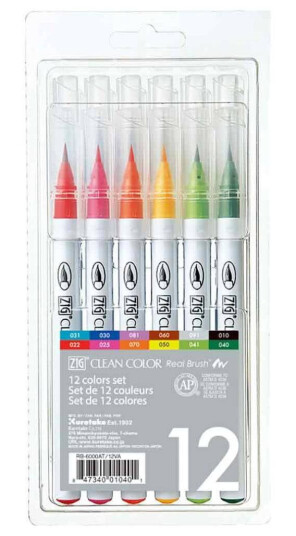 Zig Clean Color penselpenner Pakke med 6 eller 12 farger 12 Penselpenner