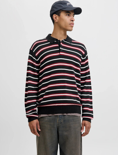 Jack & Jones Jorargos Knit Stripe Polo Styd Aw25 - Multi/patterned - L Jack & Jones Jorargos Knit Stripe Polo Styd Aw25 - Multi/patterned - L