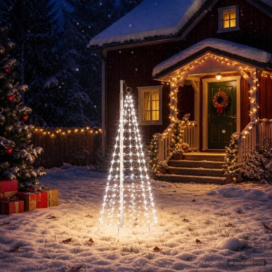 vidaXL Juletrebelysning med spyd og flaggstang 180 cm 200 LED-lys
