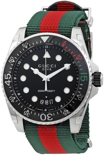 Gucci Herreklokke YA136209A Dive Sort/Tekstil Ø45 mm