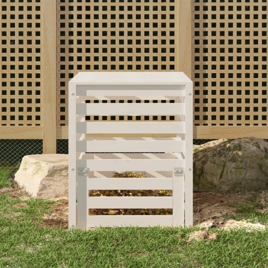 vidaXL Kompostkasse hvid 63,5x63,5x77,5 cm heltre furu