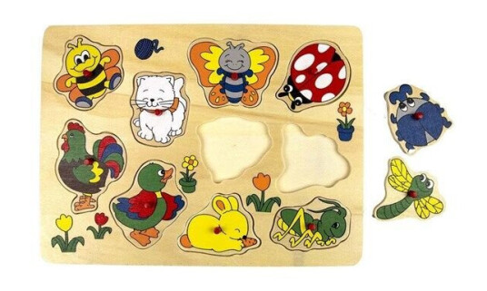 Playwood Wooden Stud Puzzle Animals around the House 10 pcs Tre