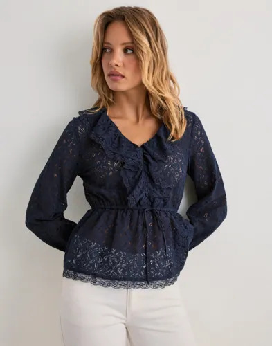Vero Moda Blå Vmriley Ls Frill Lace Top Wvn Exp