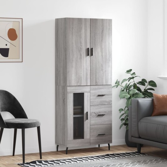 vidaXL Highboard grå sonoma 69,5x34x180 cm konstruert tre 8720845412265