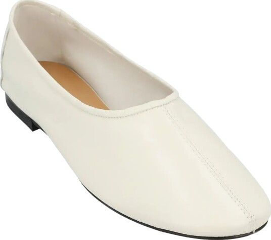 By Far Prudence Limewash Creased Leather Ballet Flat   White   40