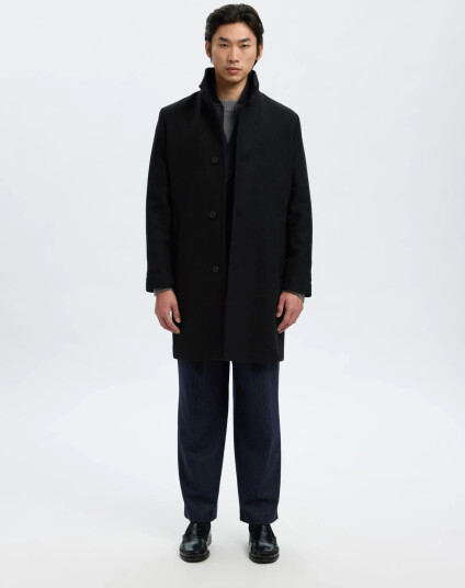 Selected Homme Slhrainar Ullmiks Frakk Sort XL - Høy Krage, Polstret, Uttagbar Jakke