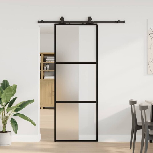 vidaXL Skyvedør med monteringssett svart 76x205 cm herdet glass vidaXL Skyvedør med monteringssett svart 76x205 cm herdet glass