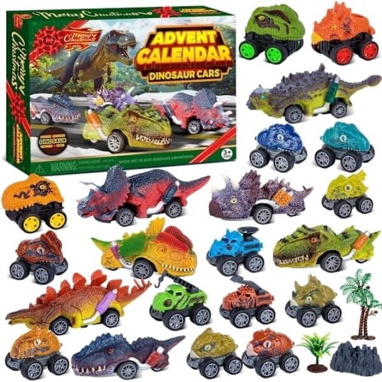 2025 Adventskalender Dinosaurbiler Adventskalender for Gutter Barn 24 Dager Monstertruck Jule Nedtellingskalender Trekk Tilbake Biler Sett for Gutt...