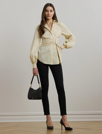 Lauren Ralph Lauren Tie-Front Cotton-Blend Shirt - Cream - XS