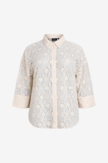 Zizzi Skjorte mWare ¾ Lace Hvit