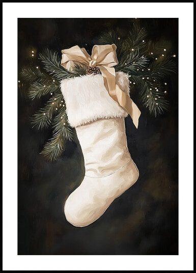 Christmas Stocking with Pine and Ribbon Plakat Plakat / 100x150cm Christmas Stocking with Pine and Ribbon Plakat Plakat / 100x150cm