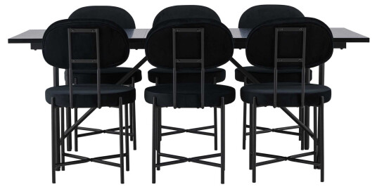 Venture Design Astrid & Stella spisegruppe Svart/svart 6 stoler & bord 200 x 90 cm