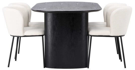 Venture Design Isolde & Edina spisegruppe Hvit/svart 4 stoler & bord 180 x 90 cm
