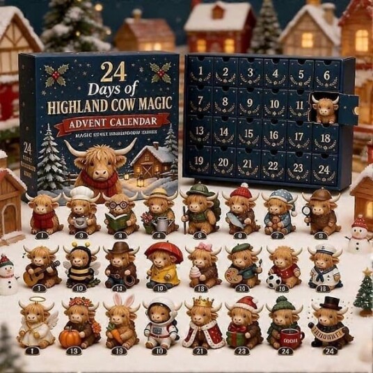 Jul Highland Ku Magisk Adventskalender 24 Stk Søte Mini Ku statuer Ferie Blindboksdekor Nydelig Bordoverraskelsesgave