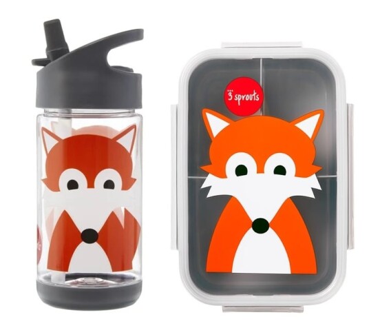 3 Sprouts Bento Box Gray Fox + 3 Sprouts Water Bottle Gray Fox