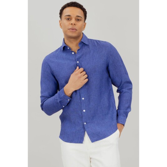 Salvatore LS Shirt Blue L Wide spread LS linen shirt