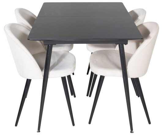 Venture Design Silar & Velvet spisegruppe Svart/svart 4 st stoler & bord 120 x 90 cm