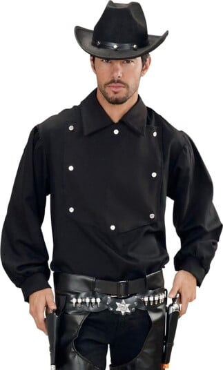 Widmann Svart Cowboyskjorte med Sølvfargede Knapper Strl M/L Widmann Svart Cowboyskjorte med Sølvfargede Knapper Strl M/L