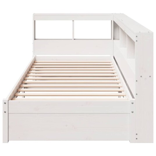 Seng med bokhylle uten madrass hvit 90x200 cm heltre furu