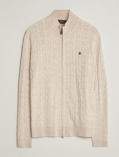Morris Merino Cable Zip Cardigan Off White