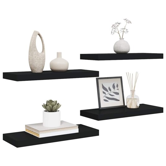 vidaXL Flytende vegghyller 4 stk svart 60x23,5x3,8 cm MDF