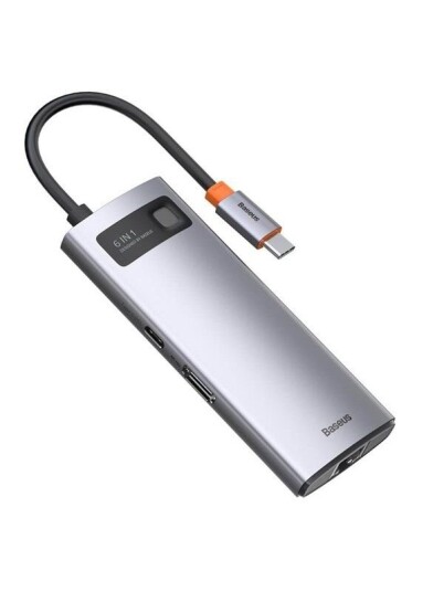 Baseus Hub 6in1 Metal Gleam Series USB-C to 3x USB 3.0 + HDMI + USB-C PD + Ethernet RJ45 USB-hub - USB 3.0 - 6 porter - Grå Baseus Hub 6in1 Metal Gleam Series USB-C to 3x USB 3.0 + HDMI + USB-C PD + Ethernet RJ45 USB-hub - USB 3.0 - 6 porter - Grå