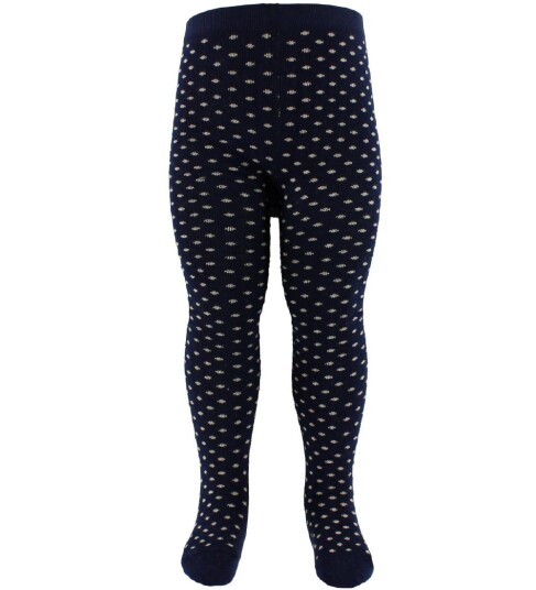 Fuzzies Strømpebukser Navy m. Beige Prikker 122/128 Strømpebukser Blå 122 128