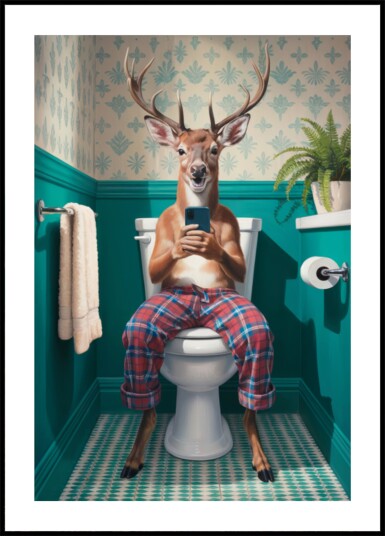 Whimsical Deer Toilet Scene Plakat / 100x150