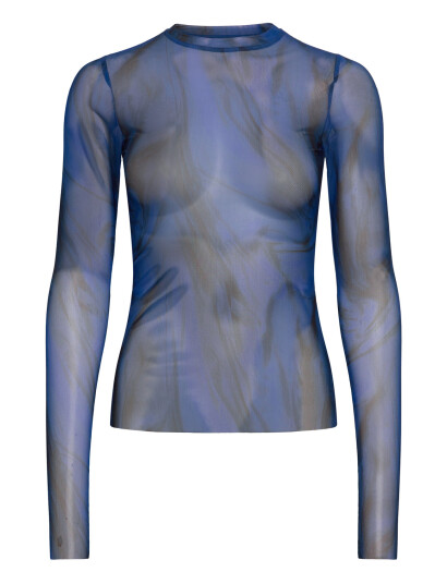 Weekday Mesh Print Long Sleeve Top - Blue - XS