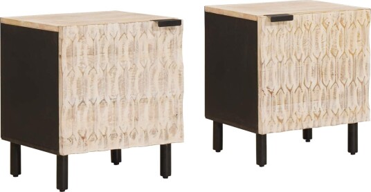  Nattbordskap 2 pcs Hvit 40 x 33 x 46 cm Massiv mango tre