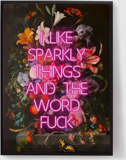Personalisert Plakat Tilpasset Neon Tekst på Blomster