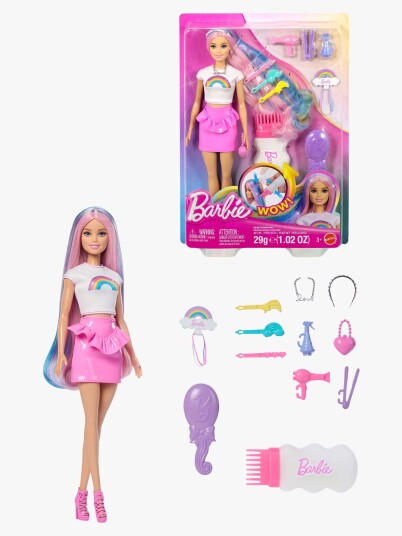 Barbie Rainbow Sparkle Hair Fashion Doll With Extra-Long Hair And 12 Styling Accessories Pink One Size