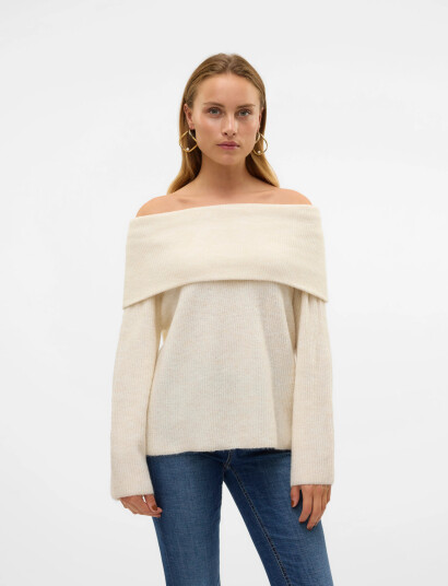 Vero Moda Vmera Ls Off Shoulder Pullover Ga Noos - Cream - XS