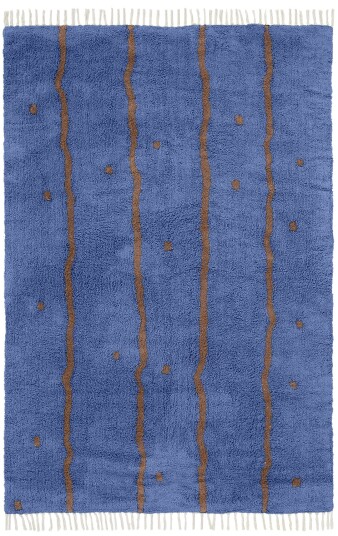 Ryetepper Leora Natural Cotton Shaggy blå/brun Størrelse: 200 x 290 cm